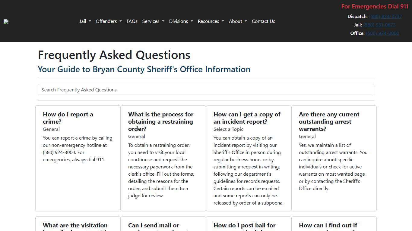 FAQs | Bryan County Sheriff's Office